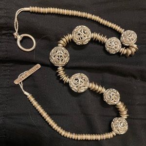 Lovely Sigrid Olsen silver alloy atomic modernist toggle closure necklace